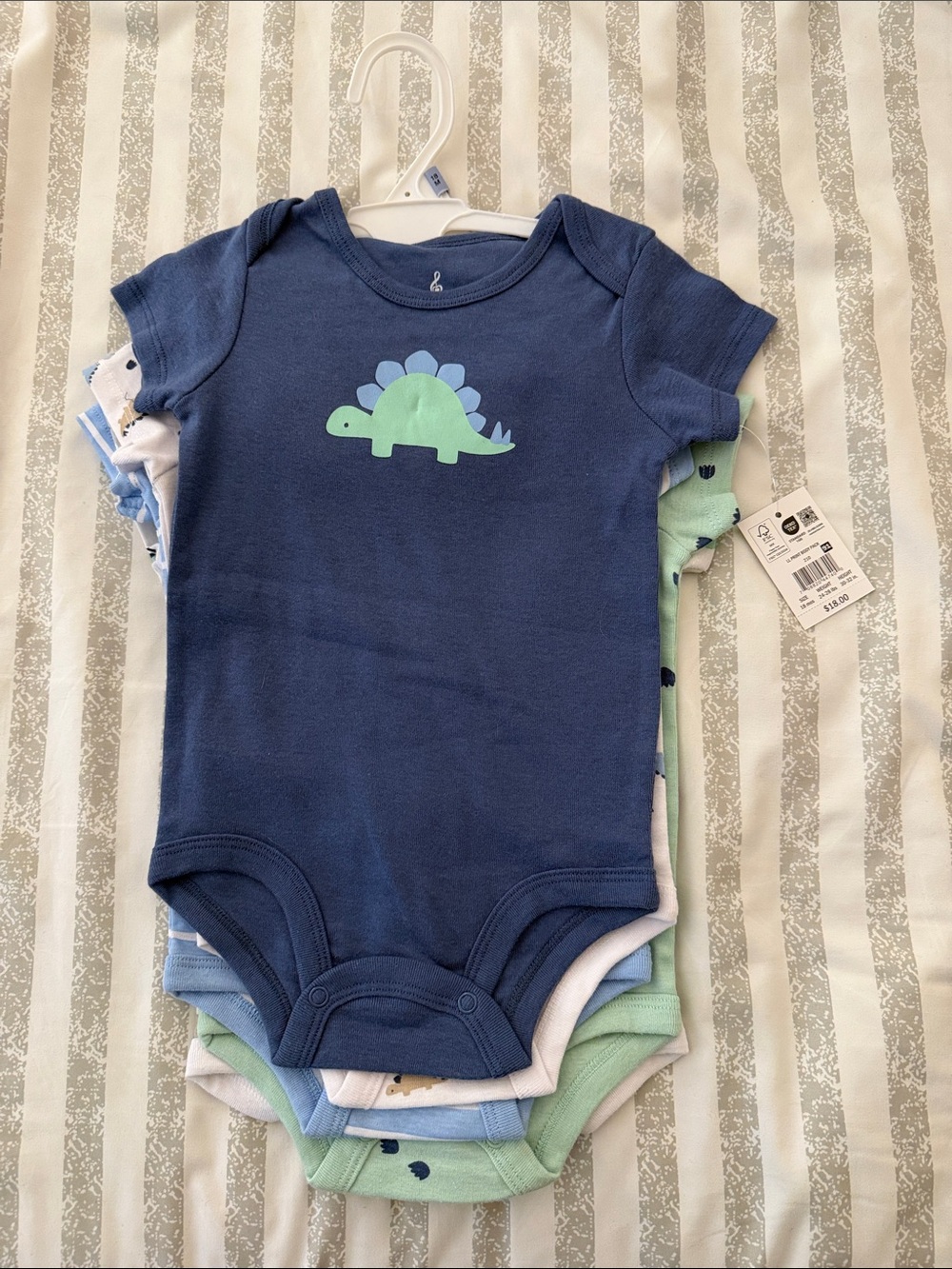 Blue Baby Bodysuit with Mint Dino Graphic